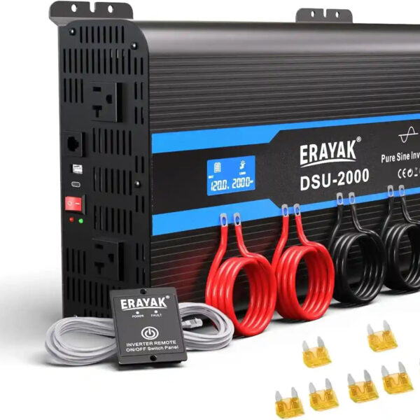 Erayak 2000W Pure Sine Wave Inverter 12V DC to 110V 120V AC - Solar, RV & Home