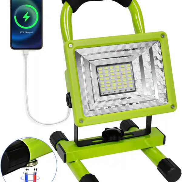LANFU 30W LED Work Light with Stand, 90° Tiltable 360° Rotation Handle Weatherproof Magnetic Portable Rechargeable Mechanic Travel for Construction Site Jetty Workshop Garage Emergency Camping Green