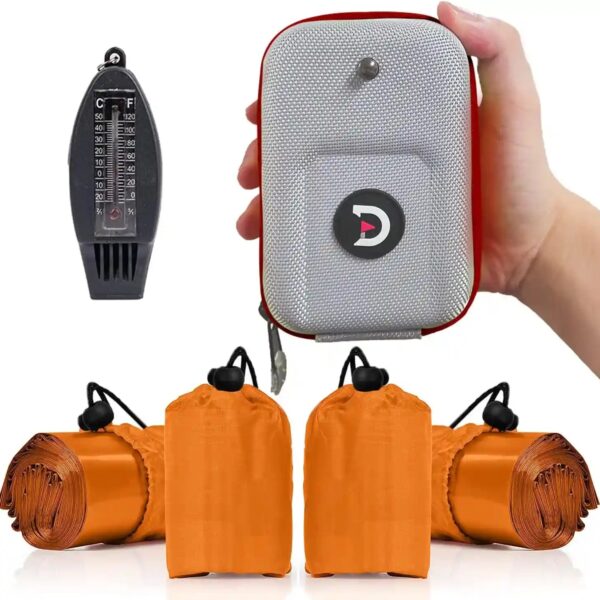 Emergency Blankets for Survival, 4 Pack Large Mylar Blankets,Comes with Thermometer Extra-Thick Space Blanket(Orange)