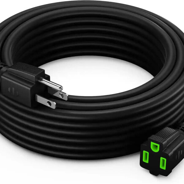 Maximm 25 Ft Black with Green Indicators Extension Cord, Heavy Duty 3-Prong Outdoor Power Cable, ETL Listed for Contractors