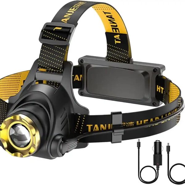 LED Rechargeable Headlamp with 2 USB Cable, 9900 Lumen Ultra Bright Searchlight with 3 Modes, 90° Adjustable for Outdoor Camping, Running, Cycling,Climbing